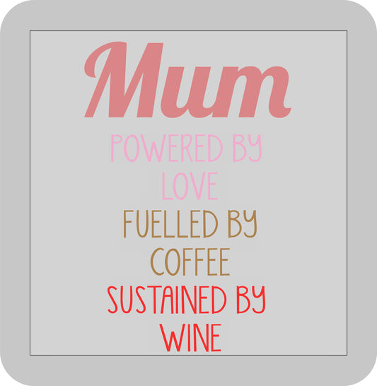 Mother's Day, Mum-Powerd by love, fueled by coffee, sustained by wine -DTF transfer